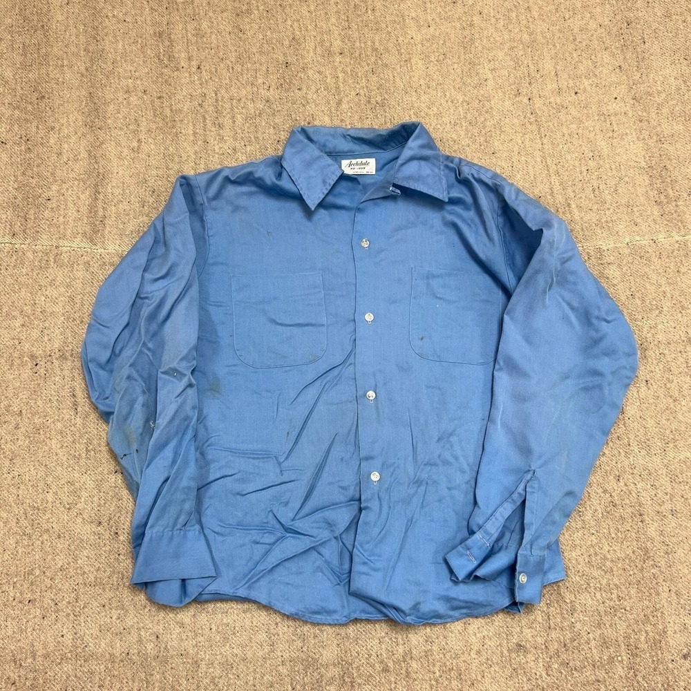 Vintage Archdale Button Up Shirt‎ Mens Medium Blue 1960s Loop Collar Workwear